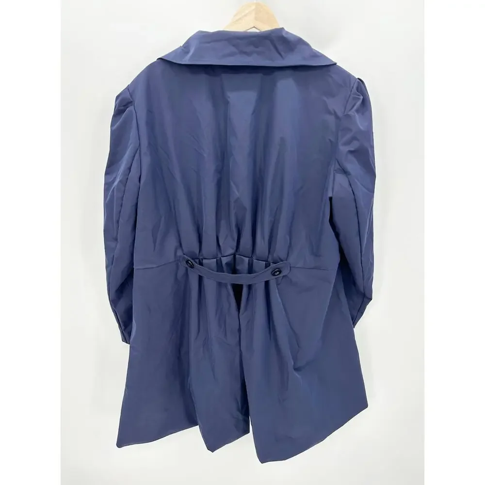 Meaneor Women Navy Blue Double Breasted Lightweight Jacket XXL‎ Trench Coat